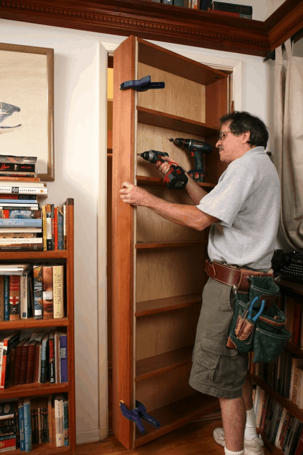 19 Easy Homemade Door Plans, Sliding Bookcase Diy